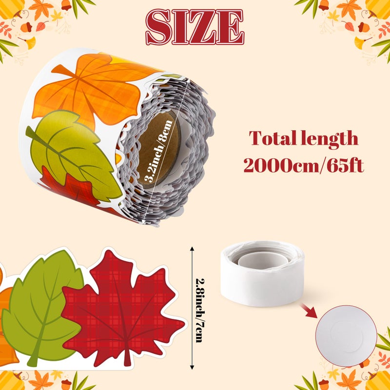 BeYumi Fall Leaves Border Trim - 65ft Fall Plaid Maple Leaves Shape Rolled Border Trim Autumn Thanksgiving Bulletin Board Colorful Harvest Party Decor School Classroom Office Chalkboard Decoration - Image 2